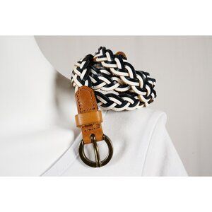 Old Navy Skinny Woven Braided Hip Belt Navy Blue White 42.25" Long